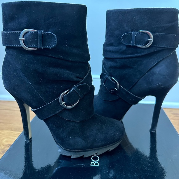 New in box: Boutique 9 black suede lug sole strap booties